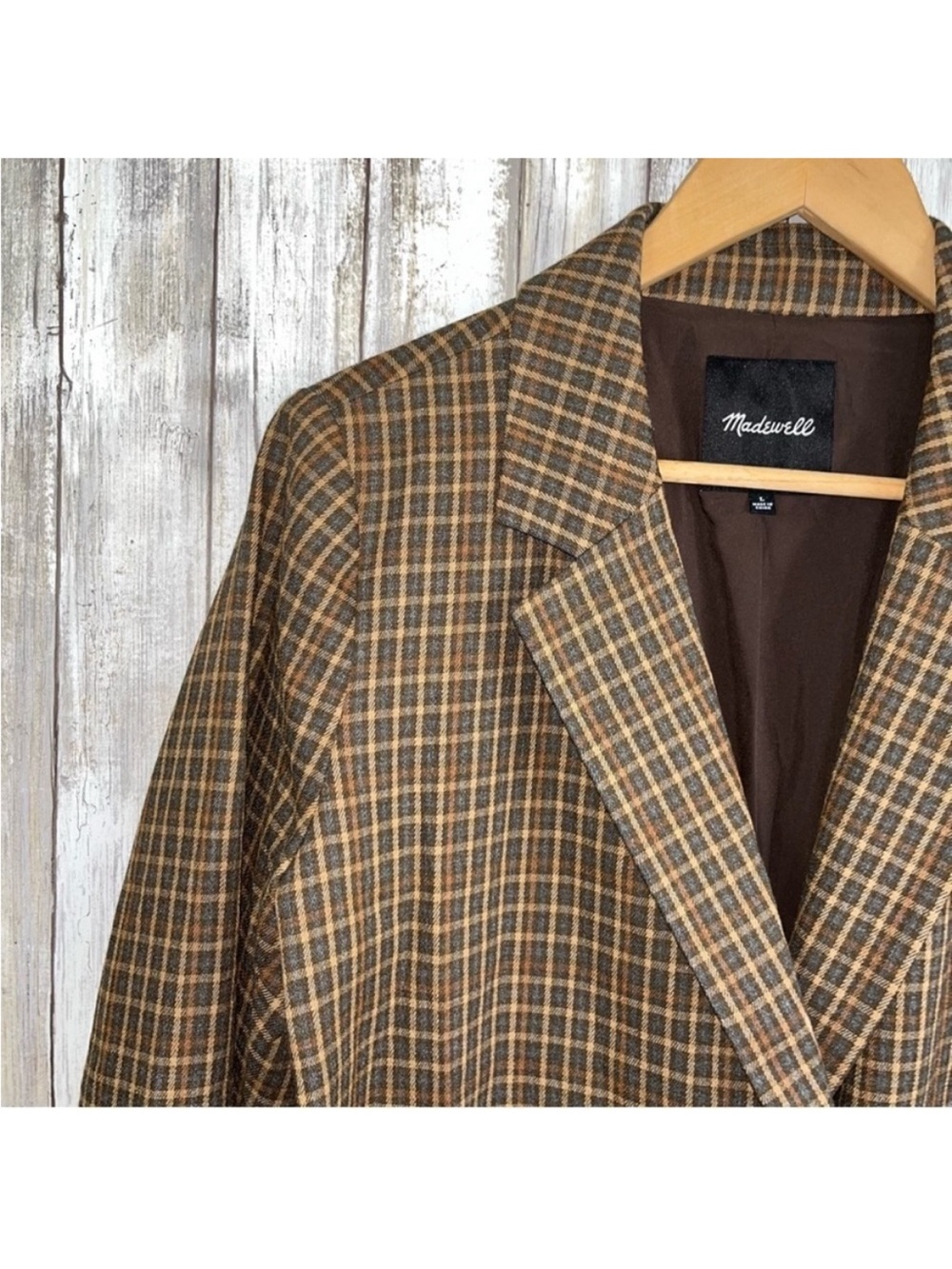 Madewell Caldwell Blazer Mandell Plaid Double Breasted Brown Tan Size L - Picture 3 of 7